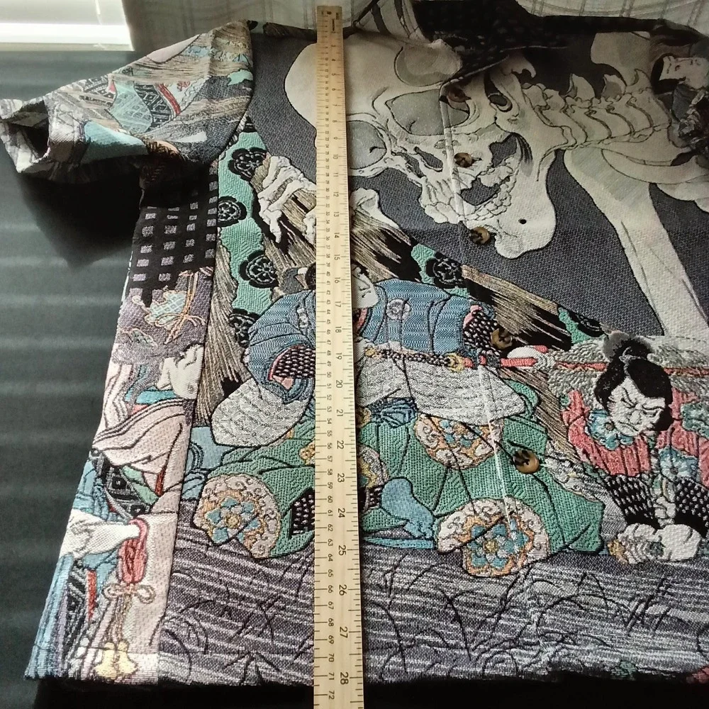 REBEL VENGEANCE Tapestry Jacket Mens Large Multicolor RN168055 Ukiyo-e Skull Art